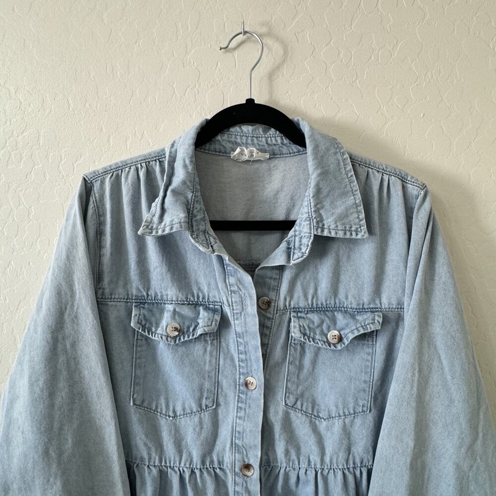 Andree By Unit Button Down Tiered Denim Mini Dres… - image 3